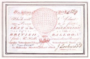 Halb-Guinea-Ticket für Ballonaufstieg am Tottenham Court Road, London, 23. März 1785