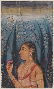 Kopf einer jungen Frau, zwischen blühenden Stängeln von Unknown artist