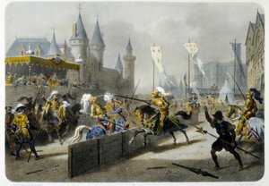 Heinrich II. (1519 - 1559) starb im Turnier am 27. Juni 1559 - Lithographie