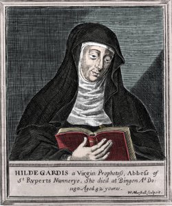 Hildegard von Bingen - Darstellung der Heiligen Hildegard (1098-1179) von Bingen, Gravur des 19. Jahrhunderts
