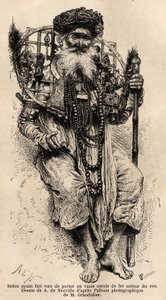Ein Hindu, der sich verpflichtet hat, einen großen Eisenring um den Hals zu tragen. Gravur zur Illustration der Reise in die südlichen Provinzen Indiens, von Alfred Grandidier, 1862-1864, veröffentlicht in „Le tour du monde“, unter der Leitung von Edouard  von Unknown artist