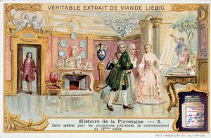 Geschichte des Porzellans: spezieller Salon für kostbares Porzellan, Anfang des 18. Jahrhunderts - Liebig Chromolithographie