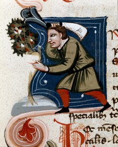 Gartenbau: Ein Baum wird eingetopft. Detail. Manuskriptseite (MS.s.vi) „Agrartraktat“ (Trattato di agraria) von Pietro de Crescenzi (1233-1320) 14. Jahrhundert