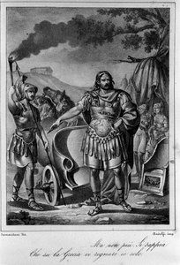 Illustration für Szene 1 des vierten Akts von „Ajax“ (Aiace) von dem italienischen Dichter und Dramatiker Ugo Foscolo (1778-1827) 19. Jahrhundert