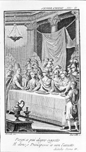 Illustration der Oper Sémiramis von Antonio Salieri (1750 - 1825). Libretto von Pierre Metastase (oder Pietro Metastasio). Akt II, Szene II