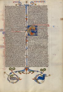 Initiale E: Ezechiel träumt von den vier Evangelistensymbolen