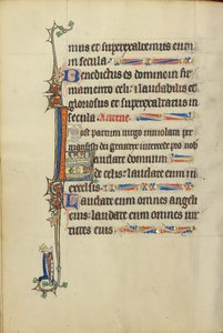 Initiale L: Drei nimbierte Köpfe, ein Männerkopf und ein Stierkopf