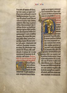 Initiale P: Heiliger Paulus übergibt einem Boten ein Buch