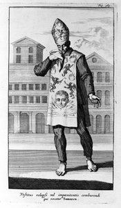 Inquisition. Das Gewand von Samarra, das die Büßer trugen. Gravur aus der Geschichte der Inquisition, Amsterdam 1692. von Unknown artist
