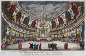 Innenraum eines Konzertsaals in Venedig. Gravur aus dem 18. Jahrhundert. von Unknown artist