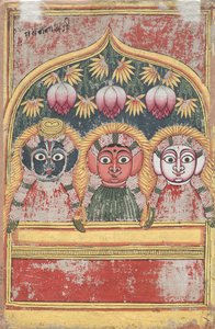 Jagannath, Subhadra und Balarama in einem Bogen (verso)