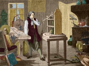 James Watt studiert die Perfektionierung der Newcomen-Maschine (1767) (Dampfmaschine) - in „Album der Wissenschaft; berühmte Wissenschaftler; Große Entdeckungen“ 1896