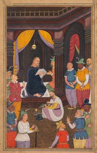 Jesus wird von König Abgars Maler porträtiert, aus einem Mir’at al-quds von Pater Jerome Xavier (Spanisch, 1549–1617)