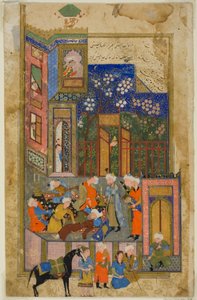 Richter (Qazi) von Hamadan in einem betrunkenen Zustand, eine Szene aus dem Gulistan von Sa
