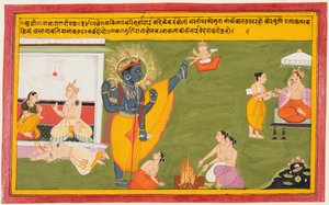 Kaikeyi erinnert Dasharatha an das Opfer von König Bali, aus einem Ramayana
