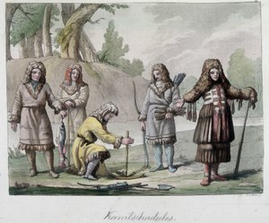 Kamtschadales Volk in Sibirien. In „Das alte und moderne Kostüm“ 1819-1820, von Ferrario von Unknown artist