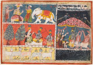 Krishna hebt den Berg Govardhan, aus einem Bhagavata Purana von Unknown artist