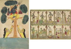 Krishna stiehlt die Kleider der Kuhmädchen (Gopis); Das Avataras, zehn Inkarnationen von Vishnu
