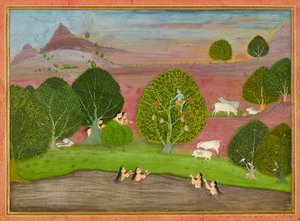 Krishna stiehlt die Kleider der Gopis, Folio aus einem Bhagavata Purana von Unknown artist