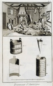 Herstellung des Käses aus der Auvergne - in „Enzyklopädie“ von Diderot und d