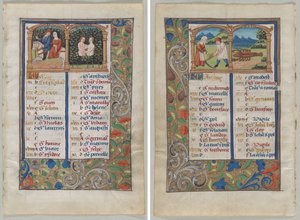 Blatt aus einem Stundenbuch: Kalenderseite für Mai (recto) und Kalenderseite für Juni (verso) (2 von 3 ausgeschnittenen Blättern)
