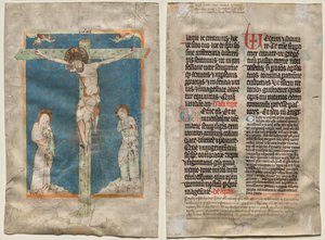 Blatt aus einem Messbuch: Die Kreuzigung (recto) und Text (verso)