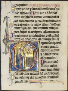 Blatt aus einem Psalter: Initiale D: David im Gebet vor einem Altar und Christus in einer Wolke (2 von 2 ausgeschnittenen Blättern)