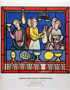 Die Geldwechsler von Le Mans - Bemaltes Glasfenster aus der Kathedrale von Le Mans