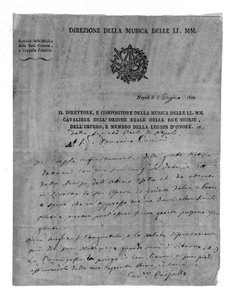 Brief von Giovanni Paisiello (1740-1816), italienischer Komponist, an Domenico Puccini, Großvater von Giacomo Puccini. 1810. Mailand Museo teatrale della Scala