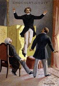 Levitationsexperiment. Chromolithographie des späten 19. Jahrhunderts