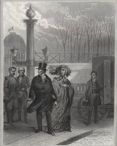 Louis Philippe und seine Familie vor dem Tuilerienpalast - Abdankung von Louis-Philippe I., 24. Februar 1848 und Gründung der Zweiten Republik - Revolution von Februar 1848. Das Volk stürmte die Tuilerien am 24. Februar 1848 nach dem König