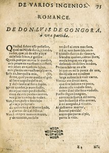 Luis de Góngora y Argote, "Romance a una partida" (Druck)