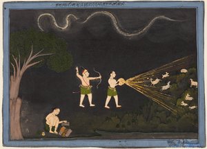 Maharana Jagat Singh II von Mewar (r. 1734–51) verkleidet als Bhil, jagt nachts Hirsche von Unknown artist