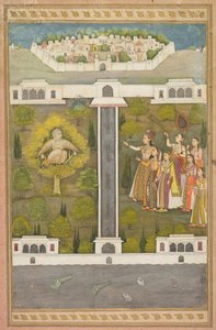 Mahliqa, Tochter des Kaisers von China, zeigt auf den Vogelmann Khwaja Mubarak: Ein Blatt aus einer poetischen Romanze über Shah Alam I (recto) von Unknown artist