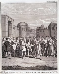 Wie die Inkas die Prinzen des Blutes heiraten - in „Historische Reise durch Südamerika im Auftrag des Königs von Spanien“ von Don Georges Juan & Don Antoine de Ulloa, T.II, ed. Jombert, Librairie du Roi, Paris