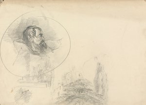 Mann mit Kapuze und Landschaft
