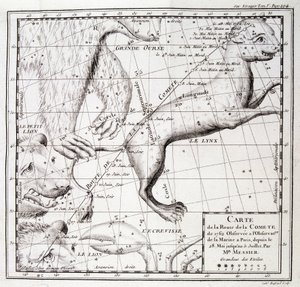 Karte des Kometenwegs von 1762 und Himmelskarte, beobachtet von Messier - Gravur