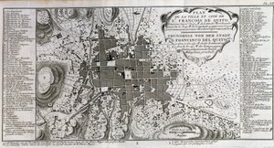 Karte der Stadt und Stadt St. François de Quito - in „Historische Reise durch Südamerika im Auftrag des Königs von Spanien von Don George Juan und Don Antoine de Ulloa“, T.1, bei C.A. Jombert, Librairie du Roi, Paris von Unknown artist