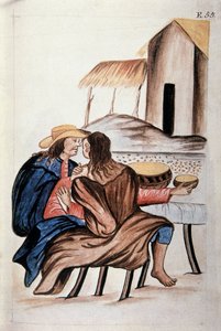 Heiratsvereinbarung zwischen Indianern, aus dem Buch "Trujillo del Peru" oder "Códice Martínez Compañón"