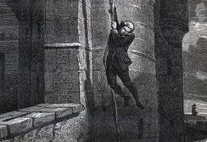 Masers De Latude flieht aus der Bastille - Flucht aus der Bastille von Jean Henry, genannt Danry, genannt Masers de Latude (1725-1805) - Gravur in „Dictionnaire populaire illustrious“ - 1864 - von Joseph Decembre und Edmond Allonier -
