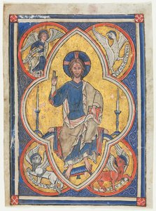 Miniatur aus einem Psalter: Christus in Majestät mit Symbolen der vier Evangelisten von Unknown artist