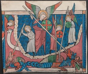 Miniatur aus einem Manuskript der Apokalypse: Der Krieg im Himmel von Unknown artist