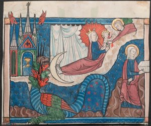 Miniatur aus einem Manuskript der Apokalypse: Die Frau, bekleidet mit der Sonne