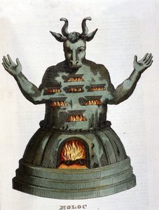 Moloch. Antike karthagische Gottheit. Man opferte ihm die Kinder, indem man sie in die Flammen warf. Gravur des 19. Jahrhunderts von Unknown artist