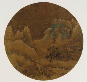 Berglandschaft: Felsen, Tempel und Kiefern