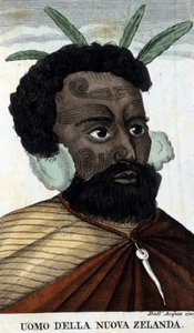 Einheimische Maori aus Neuseeland. Gravur des 19. Jahrhunderts. von Unknown artist