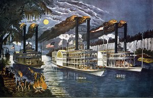 Nachtrennen der 2 Boote bei Morgengrauen auf dem Mississippi von Unknown artist