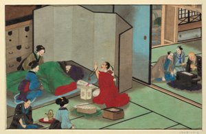Eine von sechzehn Szenen des Todes und der Beerdigung eines Mannes von Unknown artist