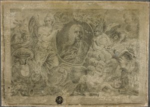 Ovale Porträtbüste, gehalten von allegorischen Figuren von Unknown artist