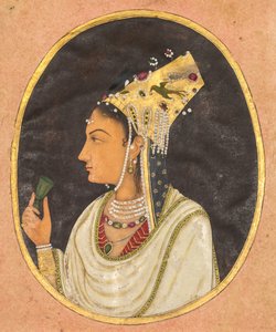 Ovales Porträt einer Frau mit Chaghtai-Hut von Unknown artist